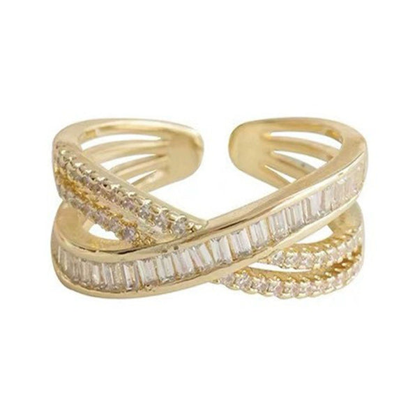 High End Minimalist Geometric Copper Open Ring For Women With Electroplated Finish And Sparkling Zircon Inlay