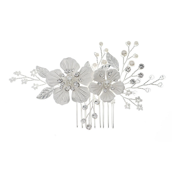 High End Retro Bridal Rhinestone Flower Pearl Hair Comb Hand Beaded Wedding Headdress For Women