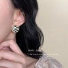 High End Retro Geometric Round Copper Earrings For Women With Black And White Striped Enamel Look Electroplated Finish