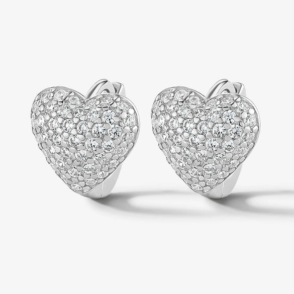 High End 925 Silver Heart Shaped Earrings Inlaid With Zircon For Women