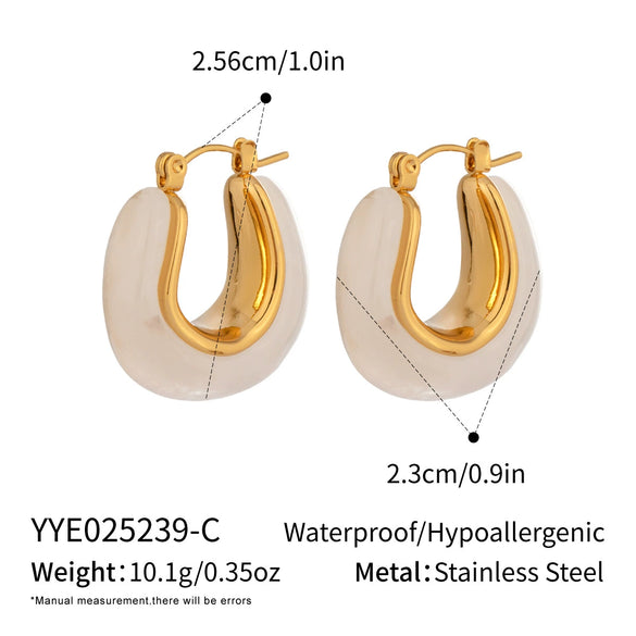 High End Simple U Shaped Women's Stainless Steel Earrings With Electroplating Crystal Clear Non Fading And Waterproof