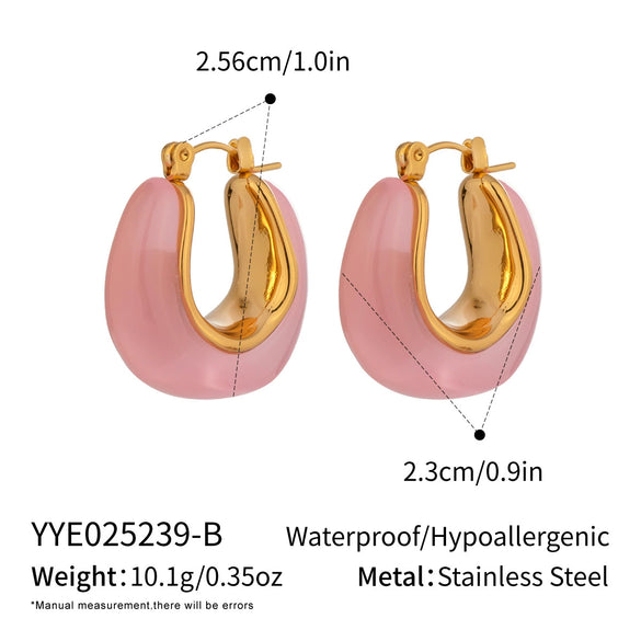 High End Simple U Shaped Women's Stainless Steel Earrings With Electroplating Crystal Clear Non Fading And Waterproof