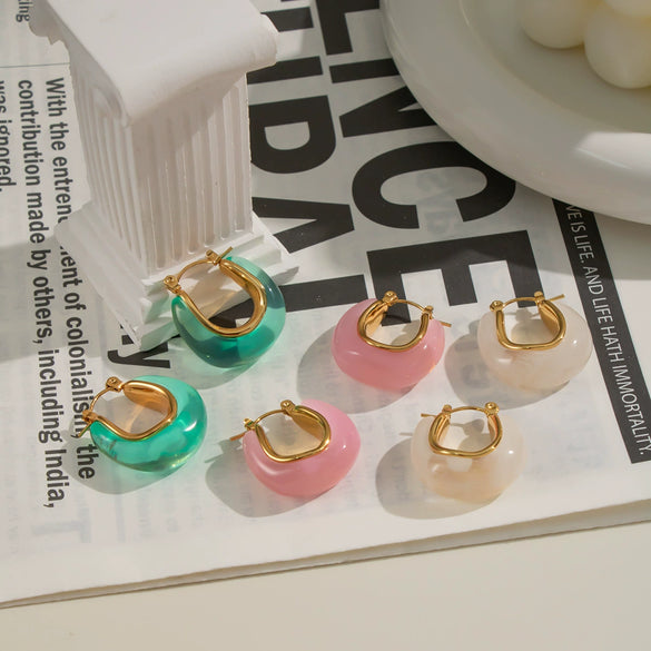 High End Simple U Shaped Women's Stainless Steel Earrings With Electroplating Crystal Clear Non Fading And Waterproof
