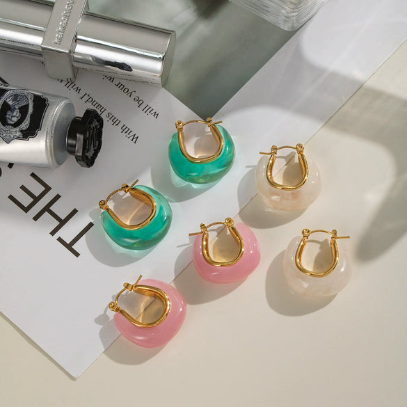 High End Simple U Shaped Women's Stainless Steel Earrings With Electroplating Crystal Clear Non Fading And Waterproof