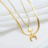 High End Women's Double Layer Clavicle Chain Necklace With Star And Moon Pendant Made Of Titanium Steel And Stainless Steel Geometric Pattern 18K Gold Plated Electroplated
