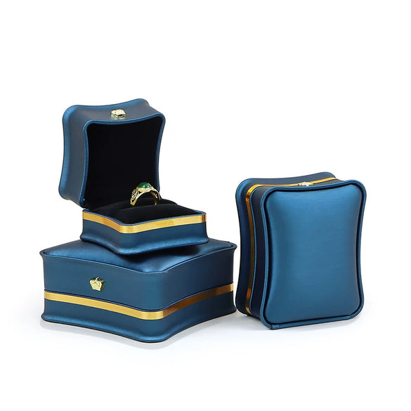 High Grade Brushed Pu Leather Crown Jewelry Storage Box For Ring Necklace Bracelet Jewelry Packaging