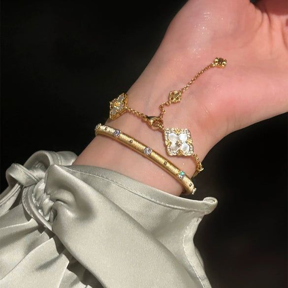 High Grade Brushed Zircon Bracelet With Real Gold Plated Copper Material High End Feel Palace Style Design
