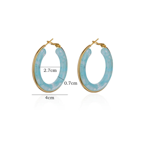 High Grade Female Acrylic Resin Imitation Jade Vintage Exaggerated Circle Earrings With Geometric Pattern And Electroplating