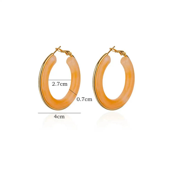 High Grade Female Acrylic Resin Imitation Jade Vintage Exaggerated Circle Earrings With Geometric Pattern And Electroplating