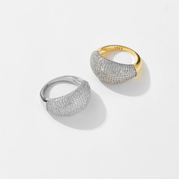 High Grade Irregular Design Copper Ring With Micro Set Rai Diamond Electroplated In Platinum Or 18K Gold Fashion Ol Style Geometric Shape Closed Stacked For Women