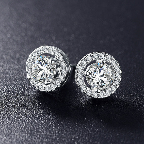 High Grade Jewelry Full Set With Round Earrings And Disc Micro Set Zircon Copper Material Crown Patterned Diamond Treated