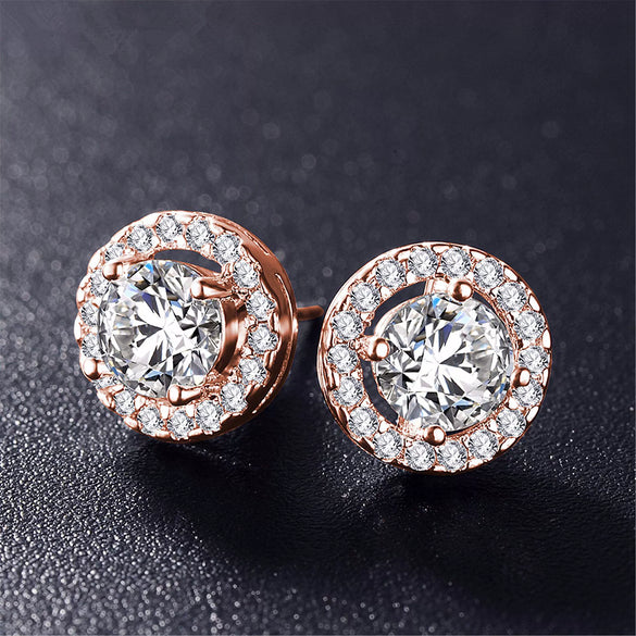 High Grade Jewelry Full Set With Round Earrings And Disc Micro Set Zircon Copper Material Crown Patterned Diamond Treated