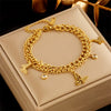 High Grade Niche Design Light Luxury Elegant Gold Plated Titanium Steel Butterfly Pearl Flower Diamond Embedded Women's Bracelet With Electroplating Treatment