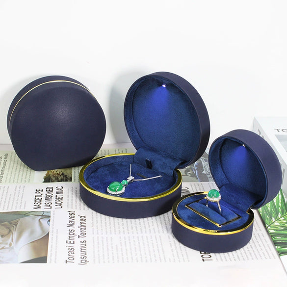 High Grade Pu Leather Jewelry Storage Box With Led Light Luminous Ring Box For Wedding Gifts Pendants And Bracelets
