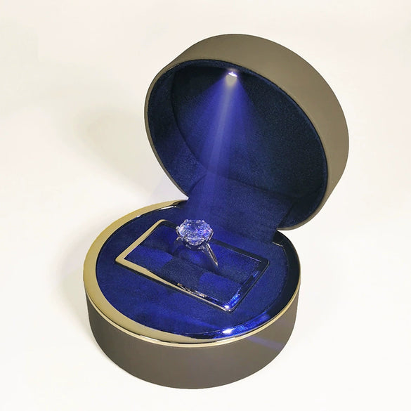 High Grade Pu Leather Jewelry Storage Box With Led Light Luminous Ring Box For Wedding Gifts Pendants And Bracelets