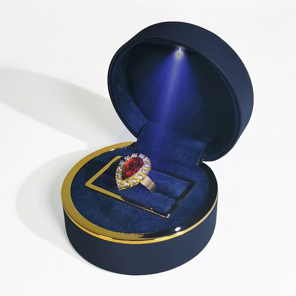 High Grade Pu Leather Jewelry Storage Box With Led Light Luminous Ring Box For Wedding Gifts Pendants And Bracelets