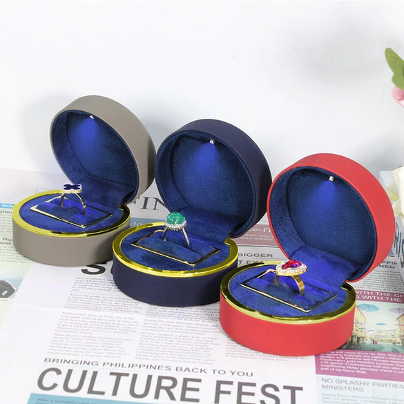 High Grade Pu Leather Jewelry Storage Box With Led Light Luminous Ring Box For Wedding Gifts Pendants And Bracelets