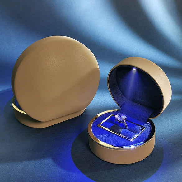 High Grade Pu Leather Jewelry Storage Box With Led Light Luminous Ring Box For Wedding Gifts Pendants And Bracelets