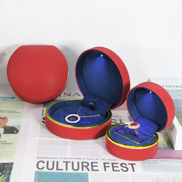 High Grade Pu Leather Jewelry Storage Box With Led Light Luminous Ring Box For Wedding Gifts Pendants And Bracelets