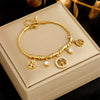 High Grade Retro Elegant Titanium Steel Pendant Bracelet With Metal Diamond Embedded Hollow Life Tree Design Geometric Pattern And Electroplating Treatment