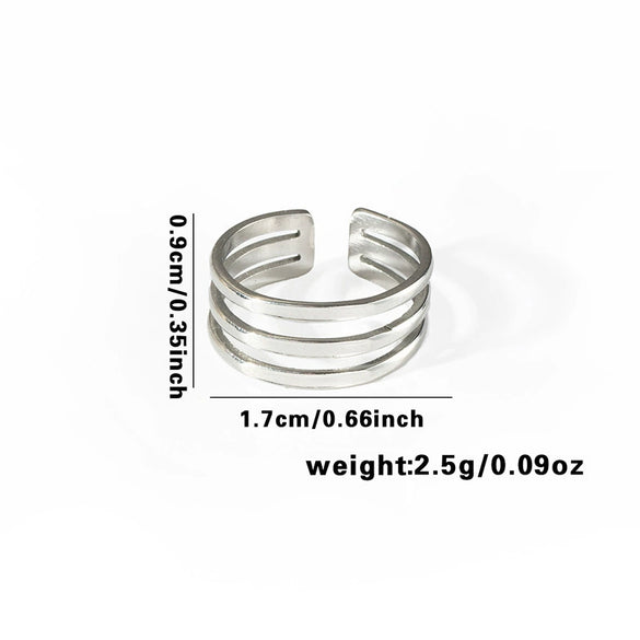 High Grade Retro Niche Design Titanium Steel Geometric Hollow Finger Ring With Electroplating For Women