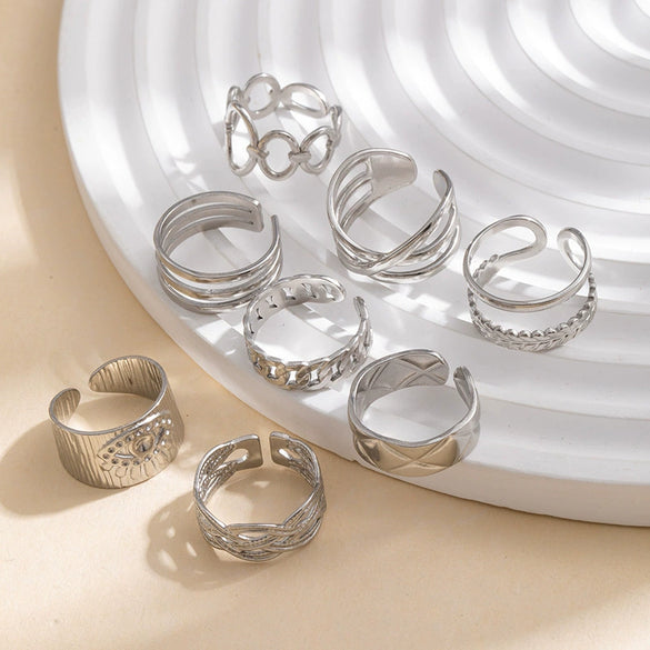 High Grade Retro Niche Design Titanium Steel Geometric Hollow Finger Ring With Electroplating For Women