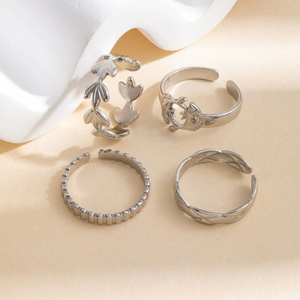 High Grade Retro Niche Design Titanium Steel Geometric Hollow Finger Ring With Electroplating For Women