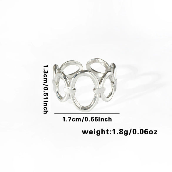 High Grade Retro Niche Design Titanium Steel Geometric Hollow Finger Ring With Electroplating For Women