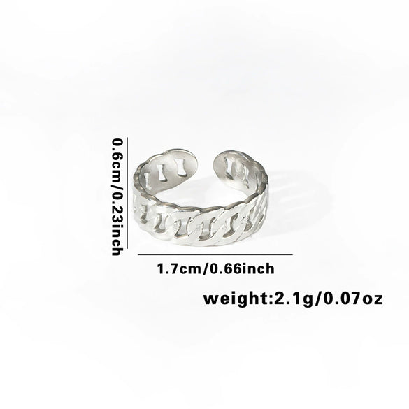 High Grade Retro Niche Design Titanium Steel Geometric Hollow Finger Ring With Electroplating For Women