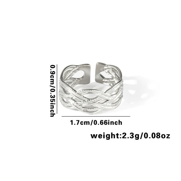 High Grade Retro Niche Design Titanium Steel Geometric Hollow Finger Ring With Electroplating For Women