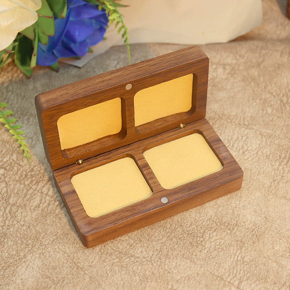 High Grade Solid Black Walnut Wood Jewelry Box Square Carved Ring And Medal Box With Flocking Cloth Lining Engraved Logo Packaging
