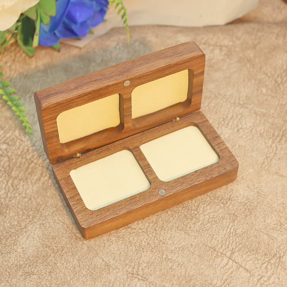 High Grade Solid Black Walnut Wood Jewelry Box Square Carved Ring And Medal Box With Flocking Cloth Lining Engraved Logo Packaging
