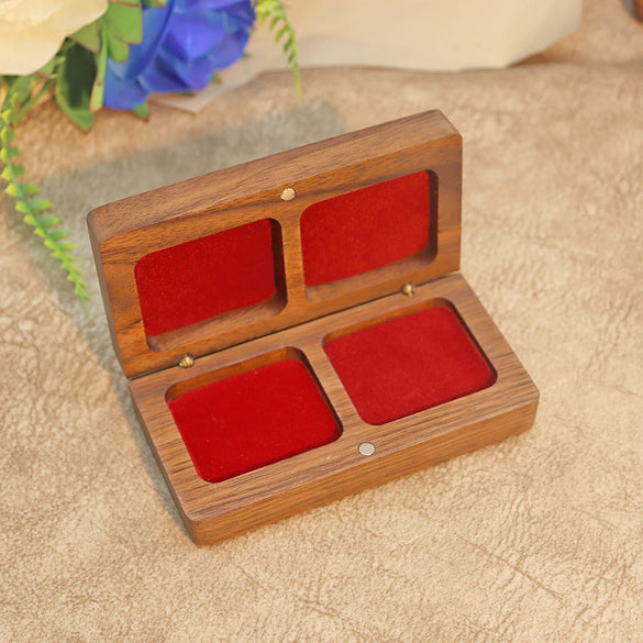 High Grade Solid Black Walnut Wood Jewelry Box Square Carved Ring And Medal Box With Flocking Cloth Lining Engraved Logo Packaging