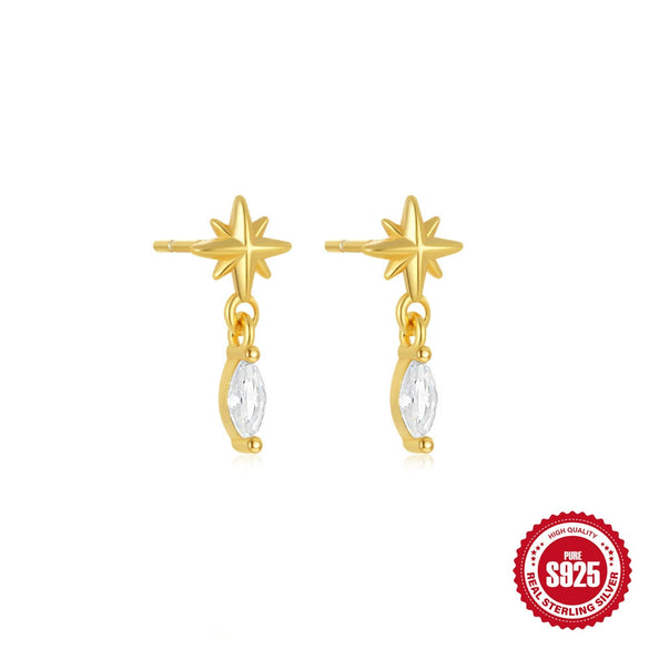 High Grade Square Double Ring Four Leaf Clover 925 Sterling Silver Women's Niche Fashion Elegant Personality All Match Earrings