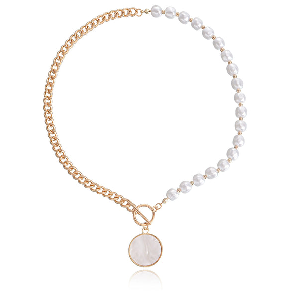High Grade Stitching Imitation Fritillaria Pendant Necklace For Women Alloy Material Geometric Pattern Electroplating Treatment Twist Chain