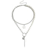 High Grade Stitching Imitation Fritillaria Pendant Necklace For Women Alloy Material Geometric Pattern Electroplating Treatment Twist Chain