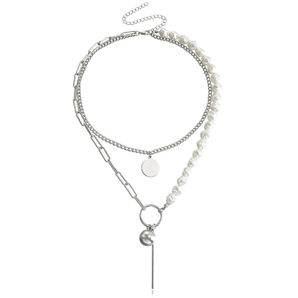 High Grade Stitching Imitation Fritillaria Pendant Necklace For Women Alloy Material Geometric Pattern Electroplating Treatment Twist Chain