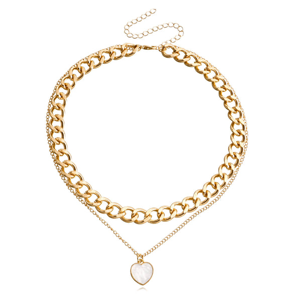 High Grade Stitching Imitation Fritillaria Pendant Necklace For Women Alloy Material Geometric Pattern Electroplating Treatment Twist Chain