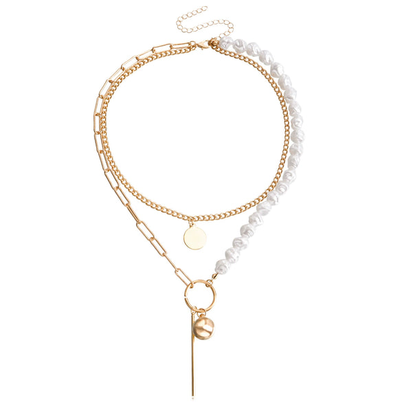 High Grade Stitching Imitation Fritillaria Pendant Necklace For Women Alloy Material Geometric Pattern Electroplating Treatment Twist Chain