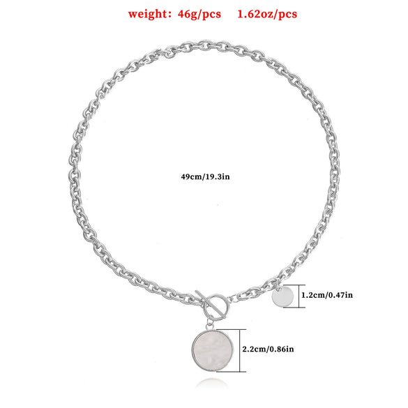 High Grade Stitching Imitation Fritillaria Pendant Necklace For Women Alloy Material Geometric Pattern Electroplating Treatment Twist Chain