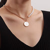High Grade Stitching Imitation Fritillaria Pendant Necklace For Women Alloy Material Geometric Pattern Electroplating Treatment Twist Chain