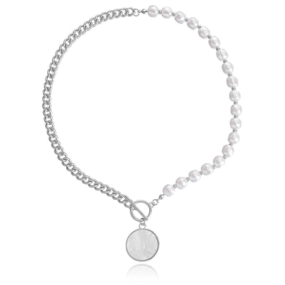 High Grade Stitching Imitation Fritillaria Pendant Necklace For Women Alloy Material Geometric Pattern Electroplating Treatment Twist Chain