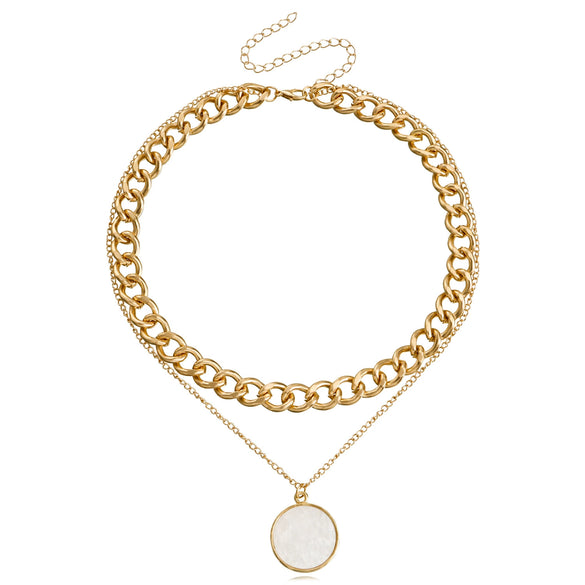 High Grade Stitching Imitation Fritillaria Pendant Necklace For Women Alloy Material Geometric Pattern Electroplating Treatment Twist Chain