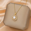 High Grade Women's Simple All Match Titanium Steel Clavicle Chain With Camellia Flower Pendant Pearl Necklace Diamond Designed