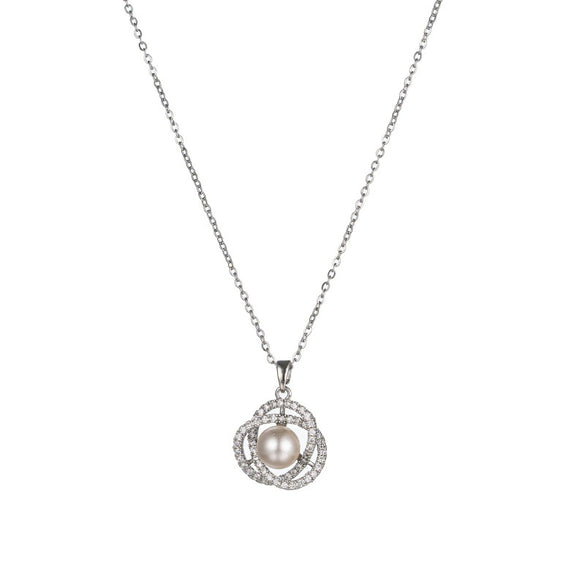 High Grade Women's Simple All Match Titanium Steel Clavicle Chain With Camellia Flower Pendant Pearl Necklace Diamond Designed