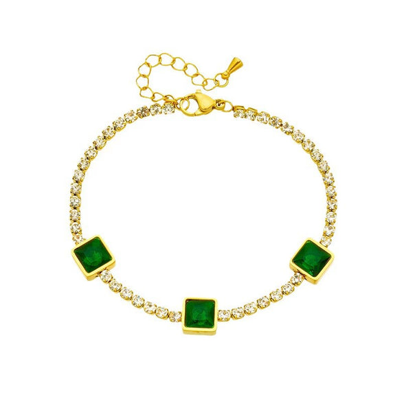 High Grade Women's Titanium Steel Bracelet With Green Diamond And Geometric Design Electroplated