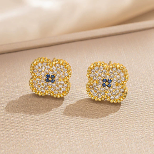 High Quality Light Luxury Copper Real Gold Electroplated Micro Earrings Necklace Ring Combination For Women