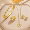High Quality Light Luxury Copper Real Gold Electroplated Micro Earrings Necklace Ring Combination For Women
