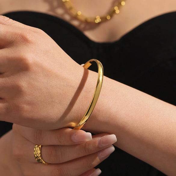 High Quality Plain Ring Bracelet Electroplated 18K Gold Stainless Steel Fashion Geometric Luxury Accessories