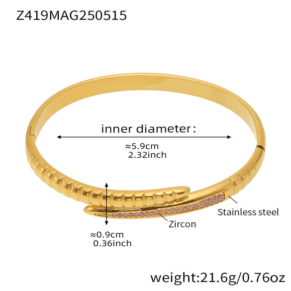 High Quality Super Flash Zircon Open Bracelet Stainless Steel 18K Gold Plated Jewelry